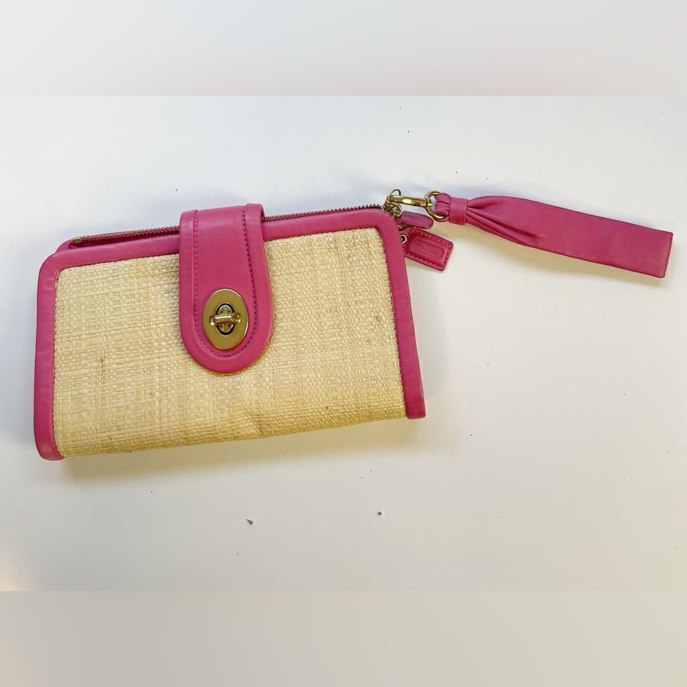 COACH PINK PARK STRAW CLUTCH Y2K wristlet BAG - Picture 3 of 10